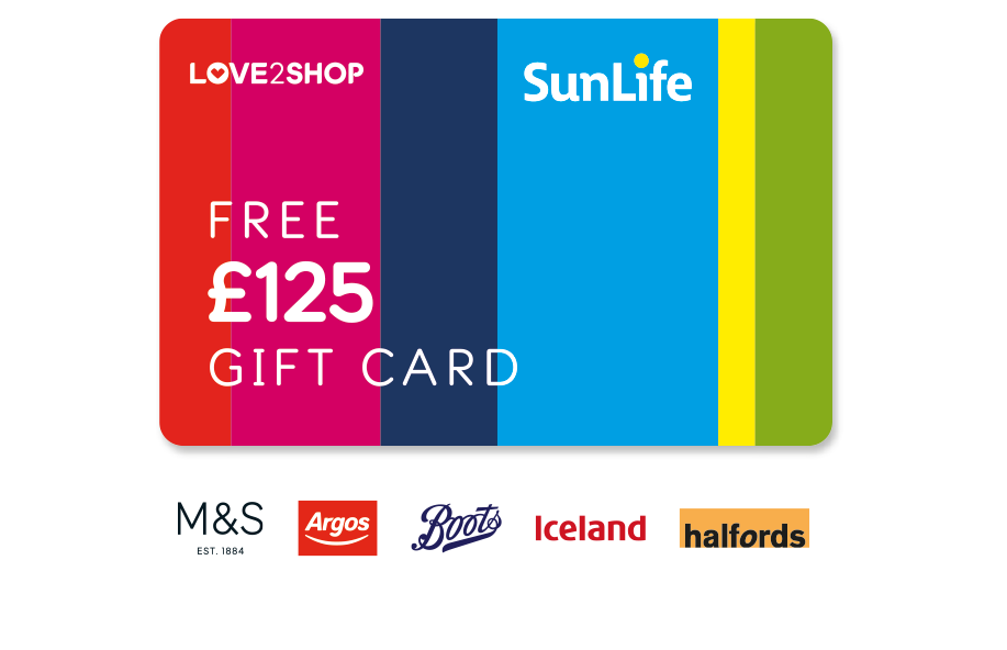 Free £125 gift card. M&S, Argos, Boots, Iceland and Halfords logos