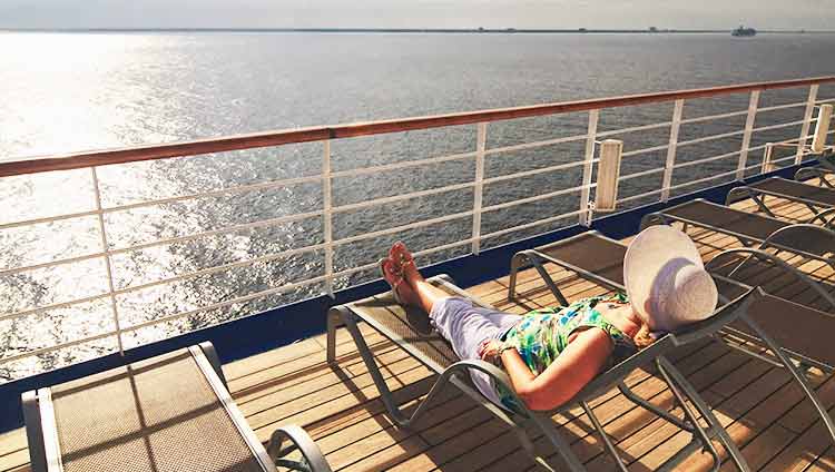 mature lady relaxing on a cruise ship