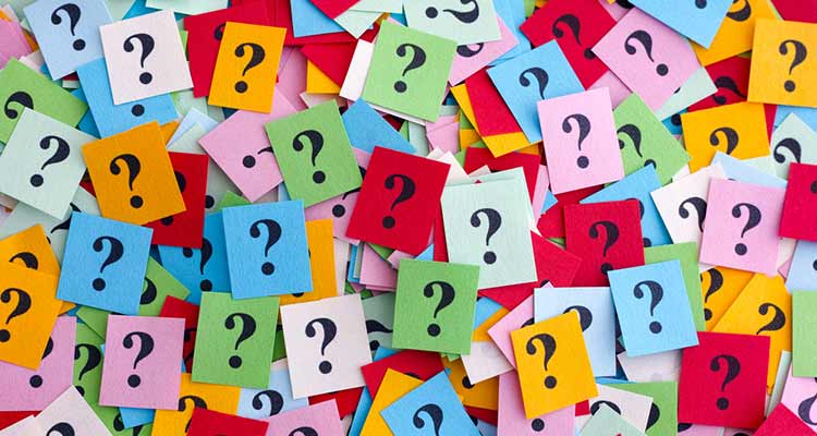 coloured paper with a question mark on