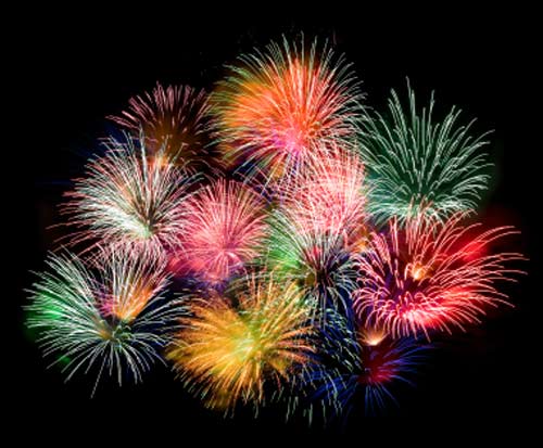 Multi coloured fireworks exploding against night sky