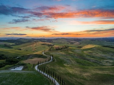 Sunset over the tuscany landscape