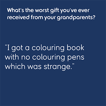 A quote about a colouring book being the worst gift