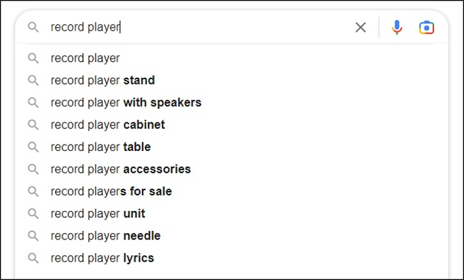 Google search for record player