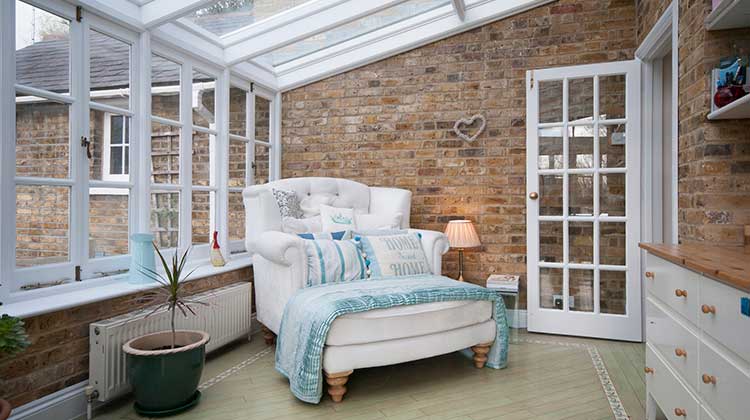 conservatory set up as a reading room
