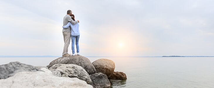 Couple on rocks by the sea